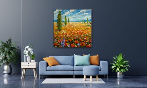 OBRAZ NA PŁÓTNIE 084 Pole maków 70x70cm na Arena.pl