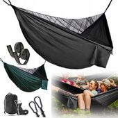 HAMAK KEMPINGOWY Z SIATKĄ NA OWADY, NYLONOWY HAMAK PODRÓŻNY 270 X 140 CM