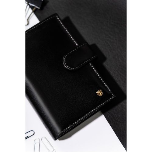 skórzany, czarny portfel męski z zapięciem i systemem rfid - rovicky na Arena.pl