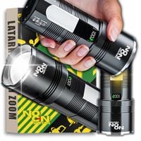 BARDZO MOCNA LATARKA LED AKUMULATOROWA TAKTYCZNA SZPERACZ ZOOM