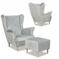 Fotel uszak Angelo z podnóżkiem skandynawski  jasno szary siwy