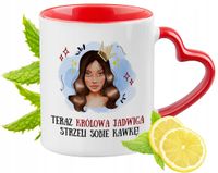 Dla Jadwigi Kubek Czerwony Z Uszkiem W Kształcie Serca Na Prezent