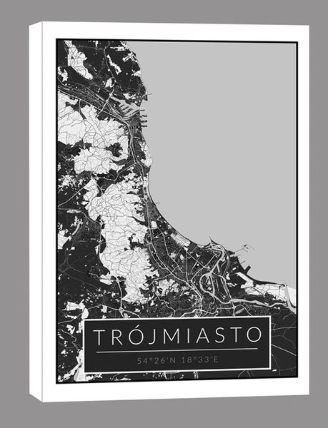 Trójmiasto czarna mapa  - obraz na płótnie 90x120 cm zdjęcie 1