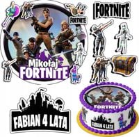 ZESTAW OPŁATEK NA TORT 20CM + 17 POSTACI - FORTNITE GRY + IMIĘ 15CM 18CM
