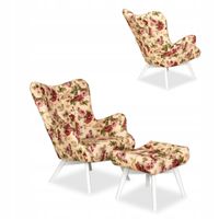 Fotel skandynawski Luna Print z podnóżkiem pufą Family Meble róże