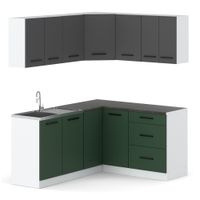 Kuchnia Narożna Modułowa Nowoczesna Duża 3.2m Biały Szary Butelkowa Zieleń