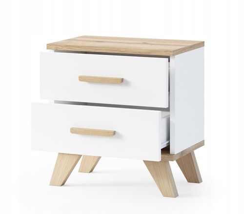 SZAFKA NOCNA STOLIK NOCNY SYPIALNI 2 SZUFLADY BIAŁY MAT DĄB WOTAN na Arena.pl