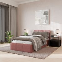 ŁÓŻKO POJEDYNCZE 90x200cm ŁÓŻKO TAPICEROWANE Z POJEMNIKIEM RÓŻOWE