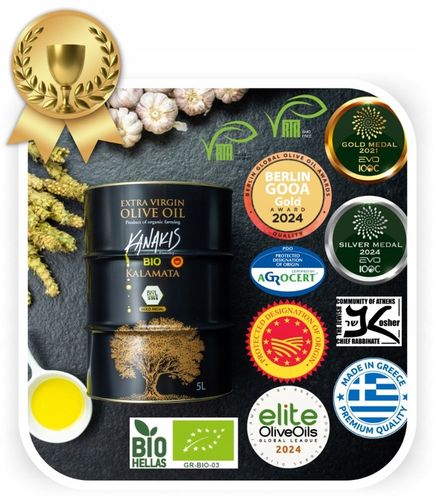 Oliwa z oliwek Extra Virgin BIO Grecka Ekologiczna 5L do pizzy ŚWIEŻA 24/25 na Arena.pl