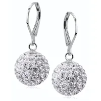 ELEGANCKI WISZĄCE SREBRNE KOLCZYKI KULKI KULE 14MM KRYSZTAŁ CRYSTAL BEADS