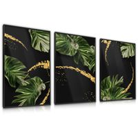 Zestaw 3x Plakat W Ramie LIŚCIE TROPIKALNE Natura Efekt 3D 30cm x 40cm