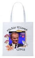 Donald Tusk Platforma Torba Eco Biała Shopper Z Nadrukiem Ze Zdjęciem