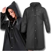 Długi czarny płaszcz przeciwdeszczowy unisex z kapturem