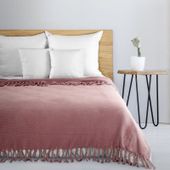 Koc flano z frędzlami EMMA 150X200 pudrowy