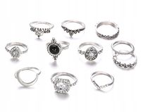 Srebrny ZESTAW PIERŚCIONKÓW RETRO PUNK BOHO 91