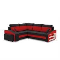 Narożnik, lewy, półka, pufy w lewym, LUSSO, 254cm, czerwony | TYLETEGOTU