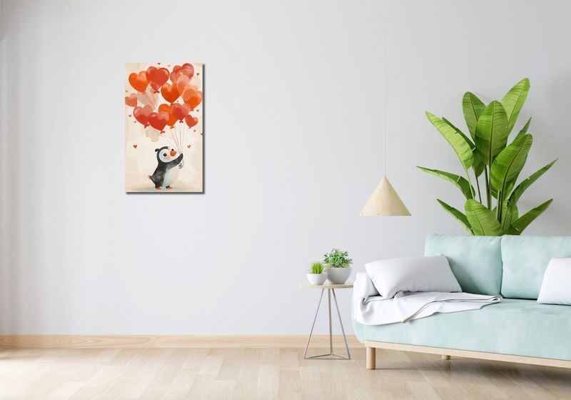 Obraz 40x70cm Pingwinek z Balonami zdjęcie 2