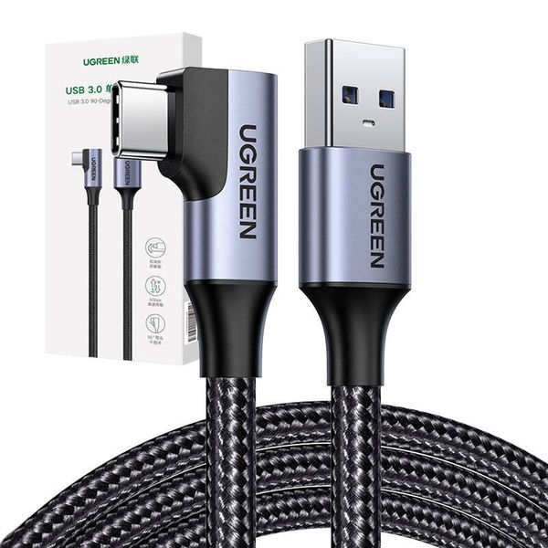 Kabel USB do USB-C, kątowy UGREEN US385, 3A, 1m (czarny) zdjęcie 1