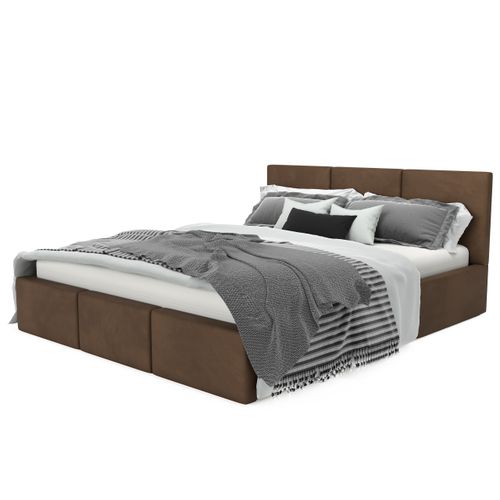 ŁÓŻKO TAPICEROWANE DO SYPIALNI 120x200 ŁÓŻKO PODWÓJNE Z POJEMNIKIEM BRĄZOWE na Arena.pl