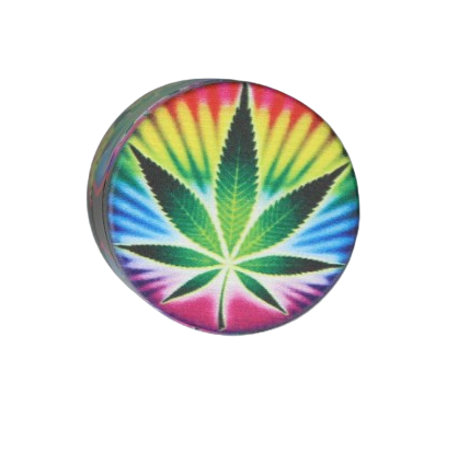 Młynek do Tytoniu Grinder z Zielonym Liściem Marihuany na Kolorowym Tle na Arena.pl
