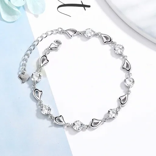 Bransoletka Srebrna Serduszko Cyrkonie Celebryka zdjęcie 12