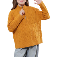 Dziewczęcy Sweter Golf Dzianinowy Suwak Ciepły Pleciony Pomarańczowy 130 cm