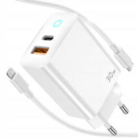 SZYBKA ŁADOWARKA USB-C 30W 3A KOSTKA+KABEL PRZEWÓD DO IPHONE LIGHTNING 1,5M