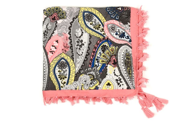 Jasno - Różowa Duża Ludowa Chusta Z Frędzlami Modna Folk Wzory Apaszka B36 zdjęcie 2