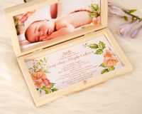 Personalizowane zaproszenie na Chrzest Święty ze zdjęciem w drewnianym pudełku ZCH-03