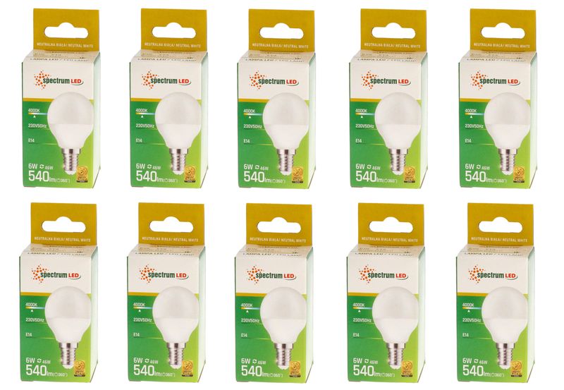 Żarówka LED kulka E14 230V 6W neutral NW WOJ13756 10 SZTUK SPECTRUM zdjęcie 1