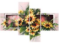 130CM 90 OBRAZ 4 ELEM SŁONECZNIKI KORALU ŚCIENNY