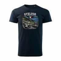 Koszulka z motocyklem przełęcz Stelvio Passo dello Stelvio na trip motocyklowy męska granatowa XXL
