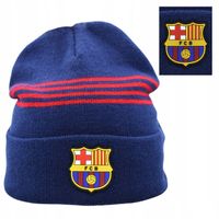 Czapka Zimowa Dla Dorosłych FC Barcelona Herb Logo Granatowa Paski Akrylowa