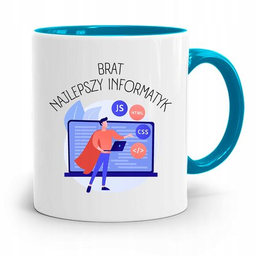 Kubek Błękitny Prezent Brat Najlepszy Informatyk Z Nadrukiem Ze Zdjęciem na Arena.pl