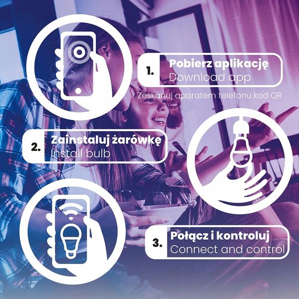 Żarówka LED E27 A60 9W = 60W RGB TUYA Ściemnialna Inteligentna WiFi zdjęcie 8