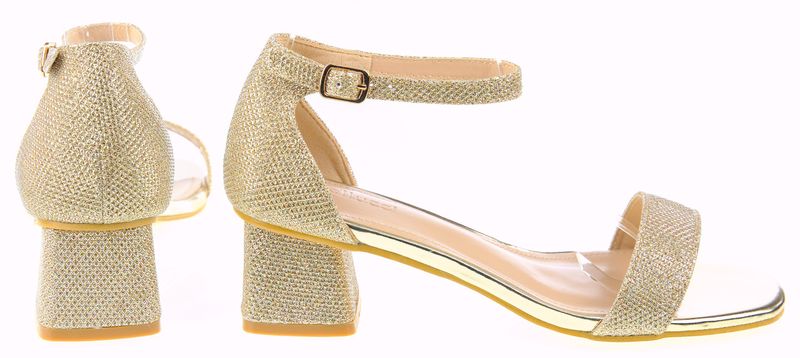 Sandały na obcasie słupku 4,5 cm. złote brokatowe Rozmiar obuwia - 38 zdjęcie 5