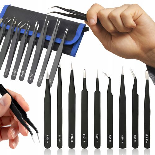 PĘSETY PRECYZYJNE ZESTAW UNIWERSALNYCH PĘSET PRECYZYJNYCH 9 ELEMENTÓW ETUI na Arena.pl