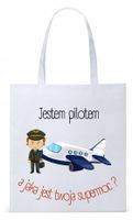 Torba Biała Eco Shopper Dla Pilota Z Nadrukiem Ze Zdjęciem