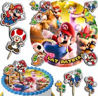 ZESTAW OPŁATEK NA TORT 20CM + TOPPERY PAPIEROWE - SUPER MARIO 15CM 18CM