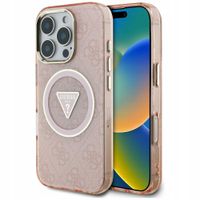 Etui Guess IML Metal Glitter 4G Circle MagSafe do iPhone 16 Pro różowy