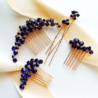 Złoty zestaw niebieskich granatowych kryształowych ozdób do włosów grzebyki