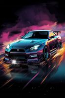 Plakat 90x60 samochody nissan GTR skyline abstrakcja sportowy do garażu