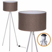Lampa Stojąca Trigni SREBRNA Styl Skandynawski abażur Brązowy LNIANY