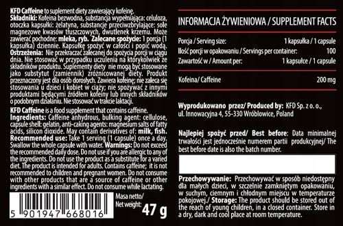 KFD CAFFEINE - KOFEINA - 200 mg - 100 kapsułek na Arena.pl