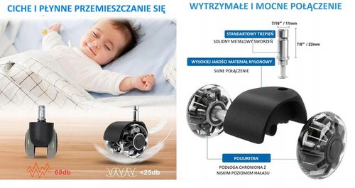 KÓŁKA DO FOTELA Obrotowego Krzesła Kauczukowe Gumowe Silikonowe 11mm na Arena.pl