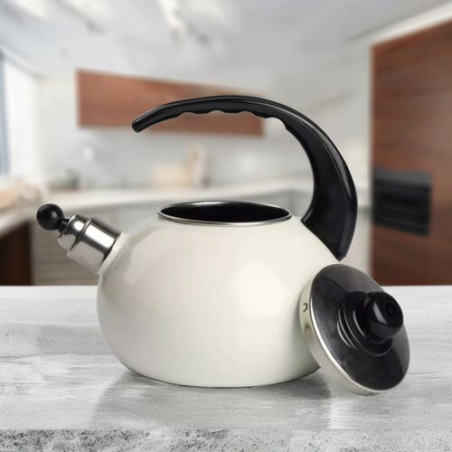 CZAJNIK EMALIOWANY NOWOCZESNY ECRU Z GWIZDKIEM STAL 2,5 L INDUKCJA GAZ na Arena.pl