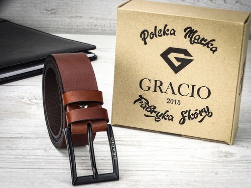 GRACIO meski skorzany PASEK brazowy KLAMRA czarna na Arena.pl
