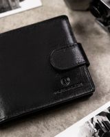 zestaw prezentowy: skórzany, średni portfel męski i brelok do kluczy