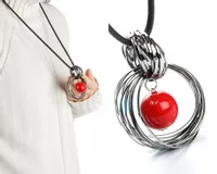 Naszyjnik DŁUGI łańcuszek KOŁA czerwona KULKA