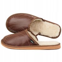 Kapcie Męskie Ciepłe z SKÓRY NATURALNEJ Góralskie Pantofle Brązowe 40-46